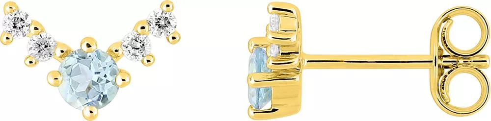 Boucles d'oreilles Clous Or Noeta bleu Zirconium Topaze - Boucles d'oreilles en Or 375 9k