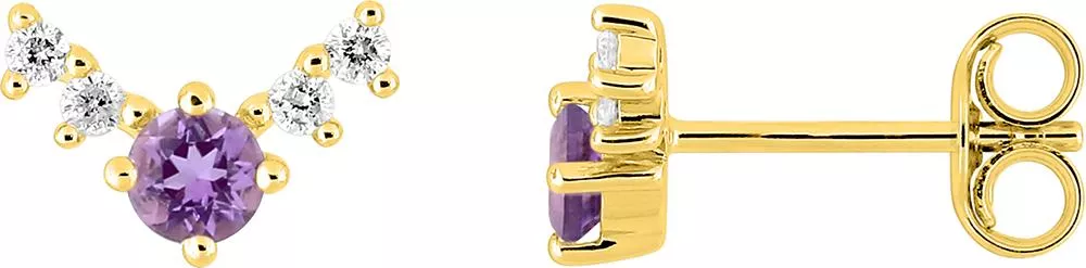 Boucles d'oreilles Clous Or Tiane Zirconium Améthyste - Boucles d'oreilles en Or 375 9k