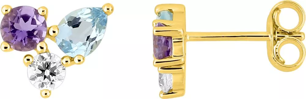 Boucles d'oreilles Clous Or Mohara bleu Zirconium Topaze - Boucles d'oreilles en Or 375 9k - Bijoux en Vogue