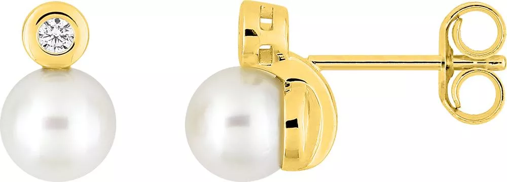 Boucles d'oreilles Clous Or Zirconium Tunda Perles de culture d'eau douce - Boucles d'oreilles en Or 375 9k - Bijoux en Vogue