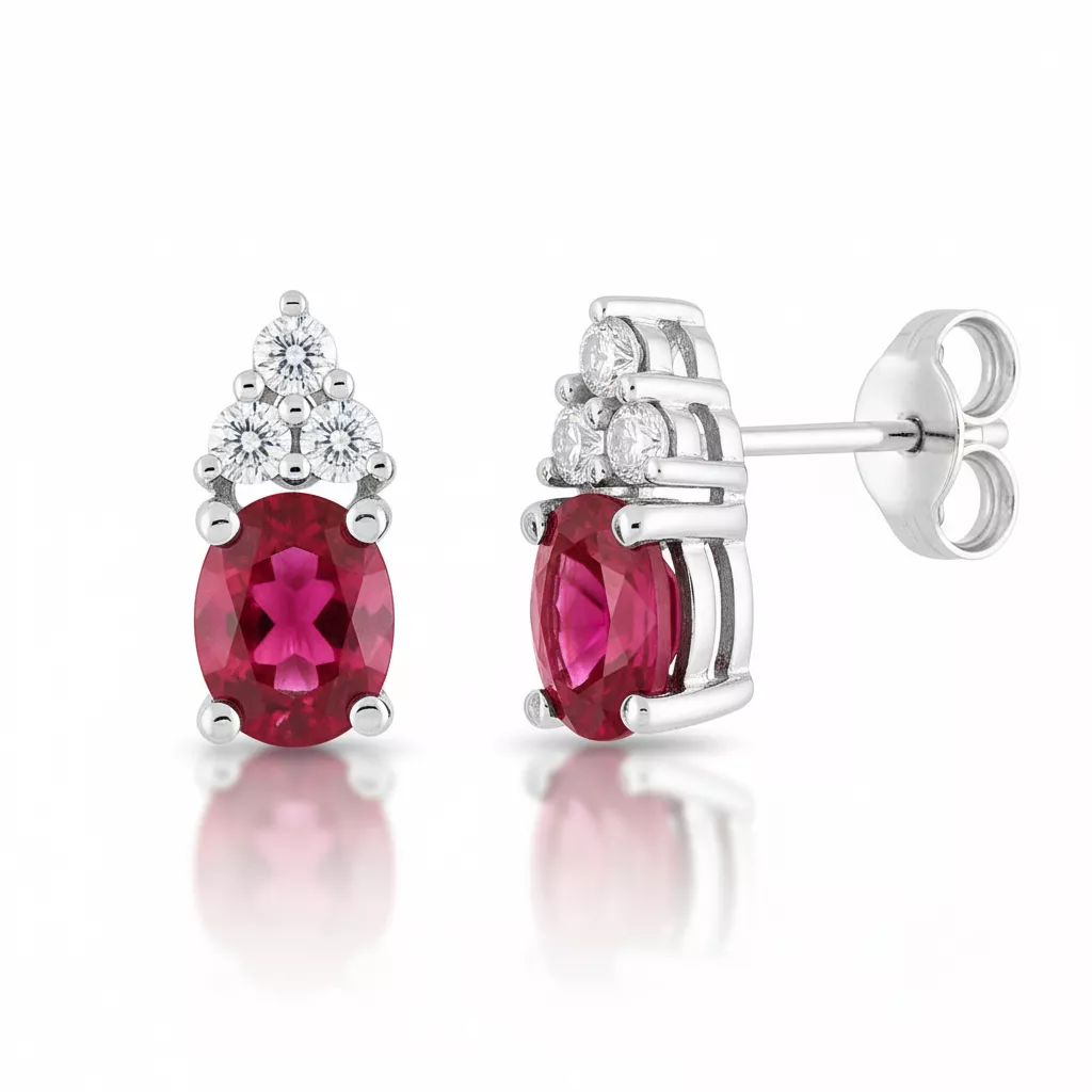 Boucles d'oreilles Clous Or Blanc Karolina Diamant Rubis - Boucles d'oreilles en Or 750 18k