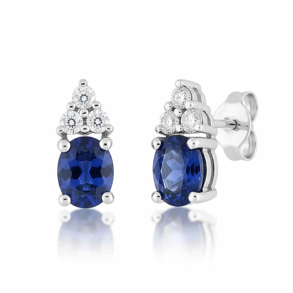 Boucles d'oreilles Clous Or Blanc Djessie Diamant Saphir - Boucles d'oreilles en Or 750 18k