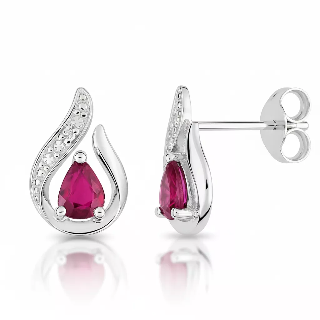 Boucles d'oreilles Clous Or Blanc Mahique Diamant Rubis - Boucles d'oreilles en Or 750 18k