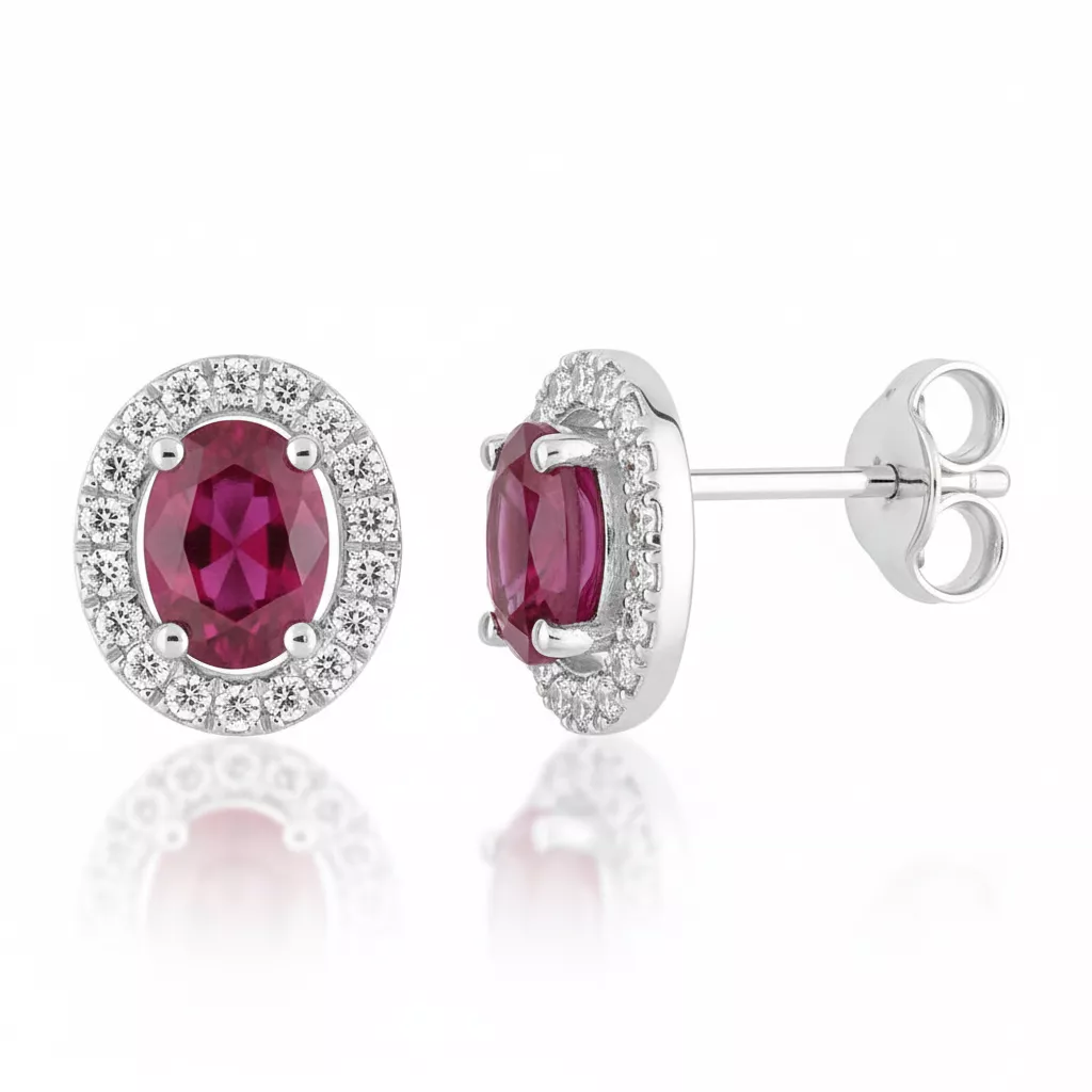 Boucles d'oreilles Clous Or Blanc Diamant Rubis - Boucles d'oreilles en Or 750 18k