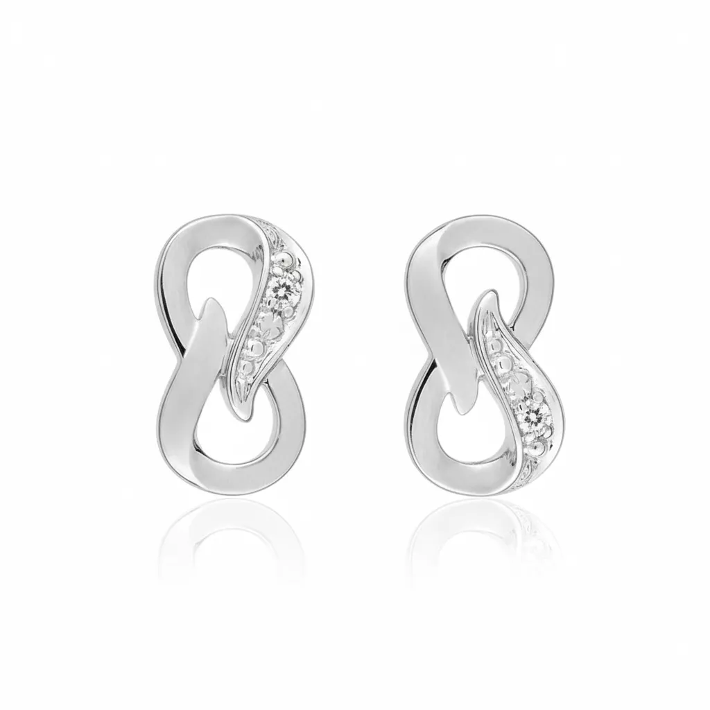 Boucles d'oreilles Clous Or Blanc Sifra Diamant Infini - Boucles d'oreilles en Or 750 18k - Bijoux en Vogue