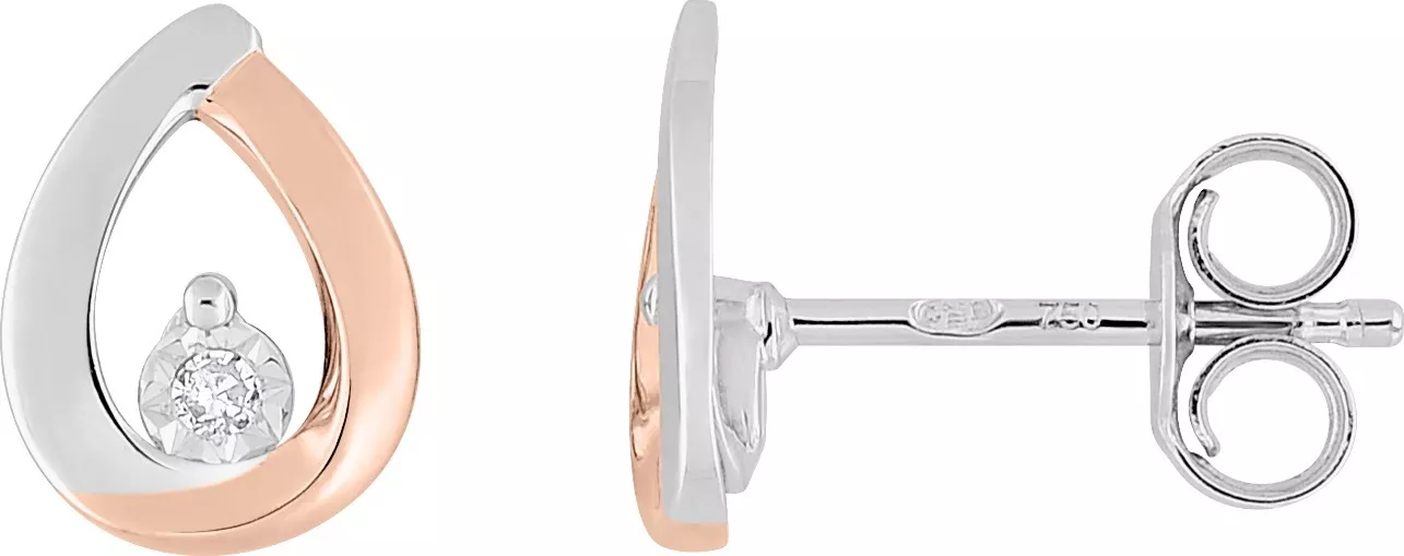 Boucles d'oreilles Clous Or Blanc et Rose Indiana Diamant - Boucles d'oreilles en Or 750 18k