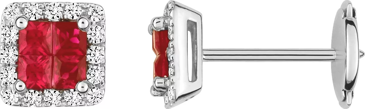 Boucles d'oreilles Clous Or Blanc Terasia Diamant Rubis - Boucles d'oreilles en Or 750 18k - Bijoux en Vogue