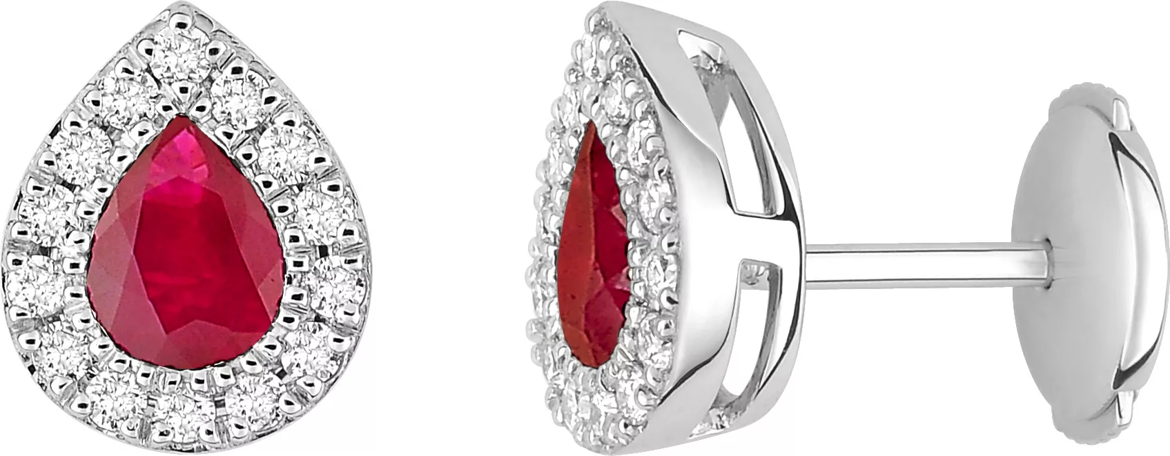 Boucles d'oreilles Clous Or Blanc Ciriaca Diamant Rubis - Boucles d'oreilles en Or 750 18k - Bijoux en Vogue