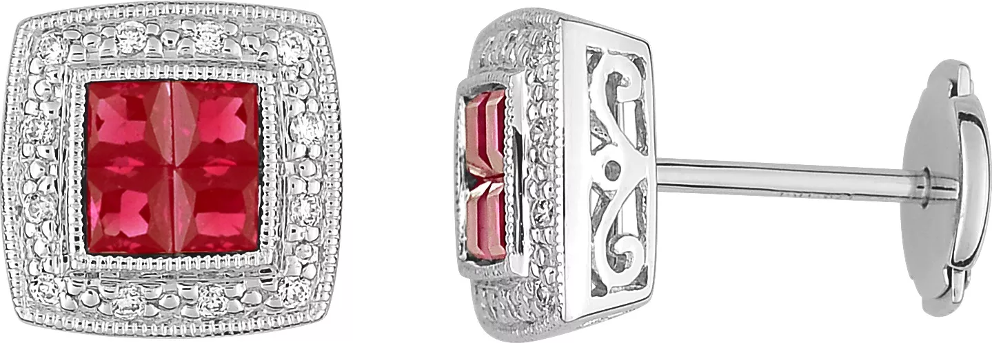 Boucles d'oreilles Clous Or Blanc Crucetta Diamant Rubis - Boucles d'oreilles en Or 750 18k - Bijoux en Vogue