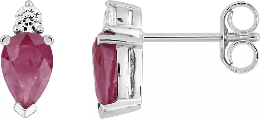 Boucles d'oreilles Clous Or Blanc Flyusya Diamant Rubis - Boucles d'oreilles en Or 750 18k - Bijoux en Vogue