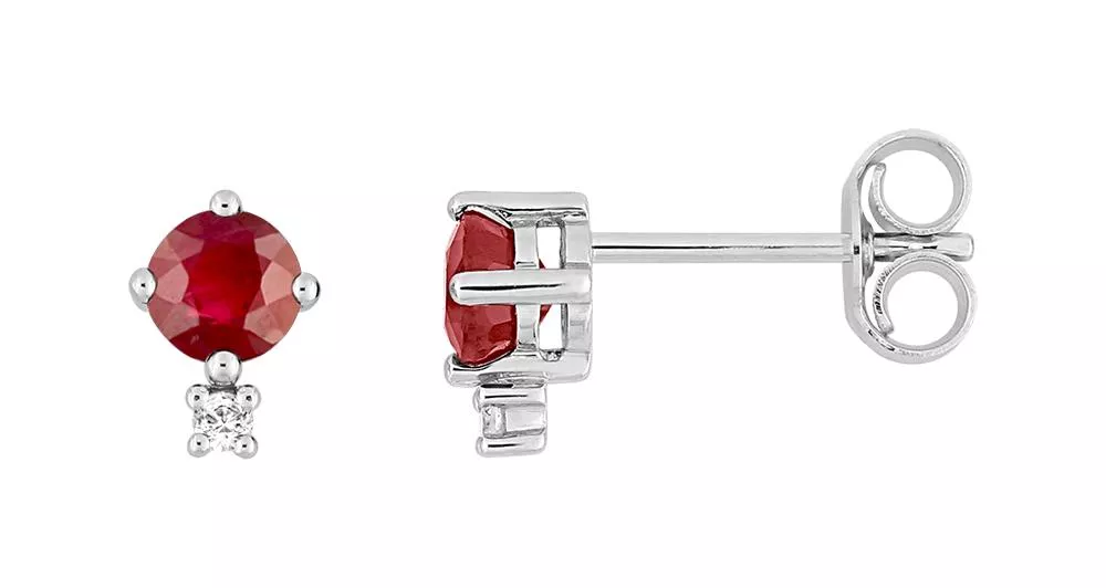 Boucles d'oreilles Clous Or Blanc Willeybelle Diamant Rubis - Boucles d'oreilles en Or 750 18k - Bijoux en Vogue