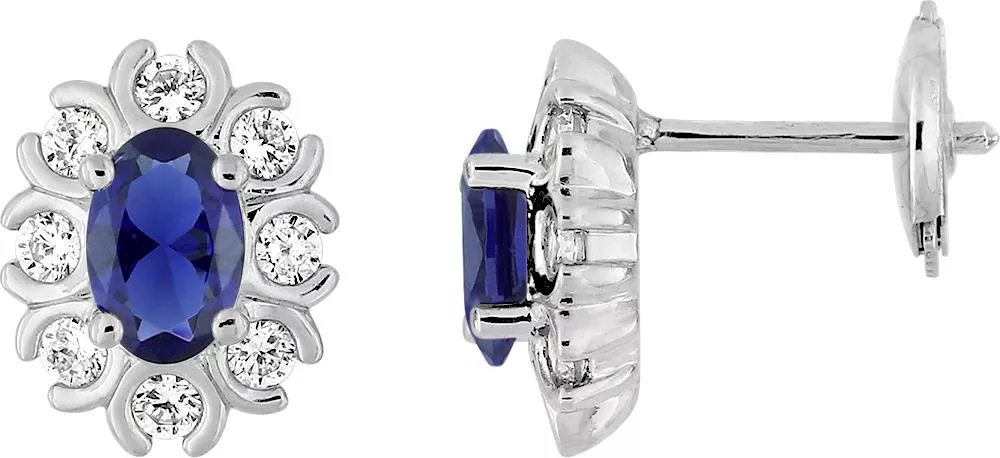 Boucles d'oreilles Clous Or Blanc Diamant Micheliine Saphir - Boucles d'oreilles en Or 750 18k - Bijoux en Vogue