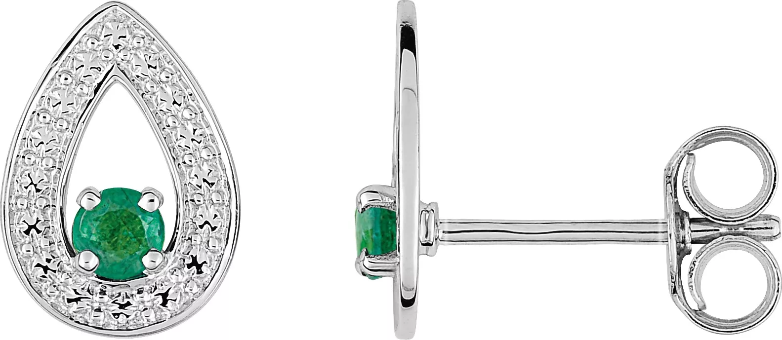 Boucles d'oreilles Clous Or Blanc Viktorie Emeraude - Boucles d'oreilles en Or 750 18k - Bijoux en Vogue