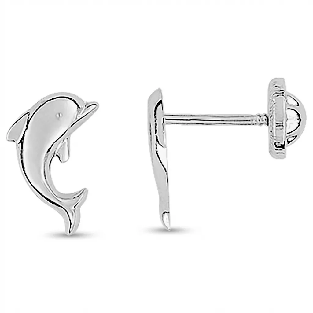Boucles d'oreilles Clous Or Blanc Bakhita Dauphin - Boucles d'oreilles en Or 750 18k - Bijoux en Vogue