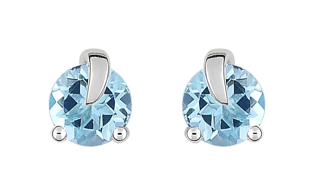 Boucles d'oreilles Clous Or Blanc Cheona bleu Topaze - Boucles d'oreilles en Or 750 18k - Bijoux en Vogue