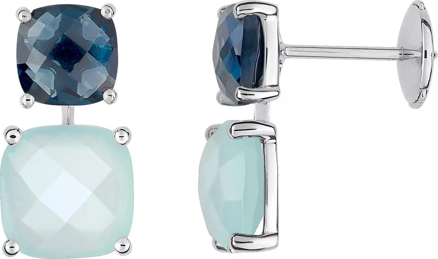 Boucles d'oreilles Clous Or Blanc Orestine bleu Topaze Vert - Boucles d'oreilles en Or 750 18k - Bijoux en Vogue