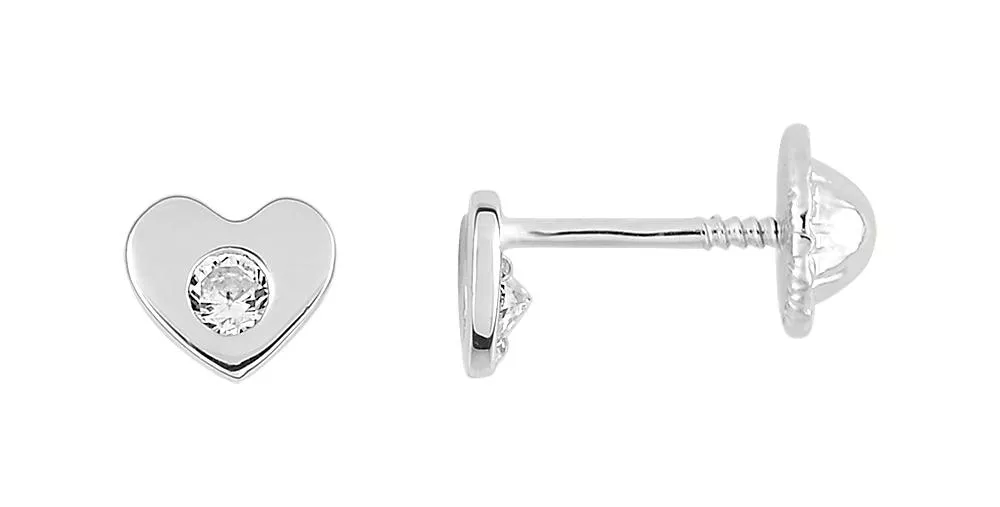Boucles d'oreilles Clous Or Blanc Alhakja Zirconium Coeur - Boucles d'oreilles en Or 750 18k - Bijoux en Vogue
