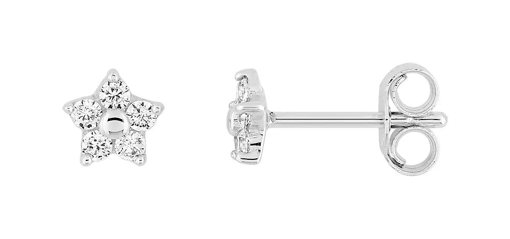 Boucles d'oreilles Clous Or Blanc Emnmenuela Zirconium Étoile - Boucles d'oreilles en Or 750 18k - Bijoux en Vogue