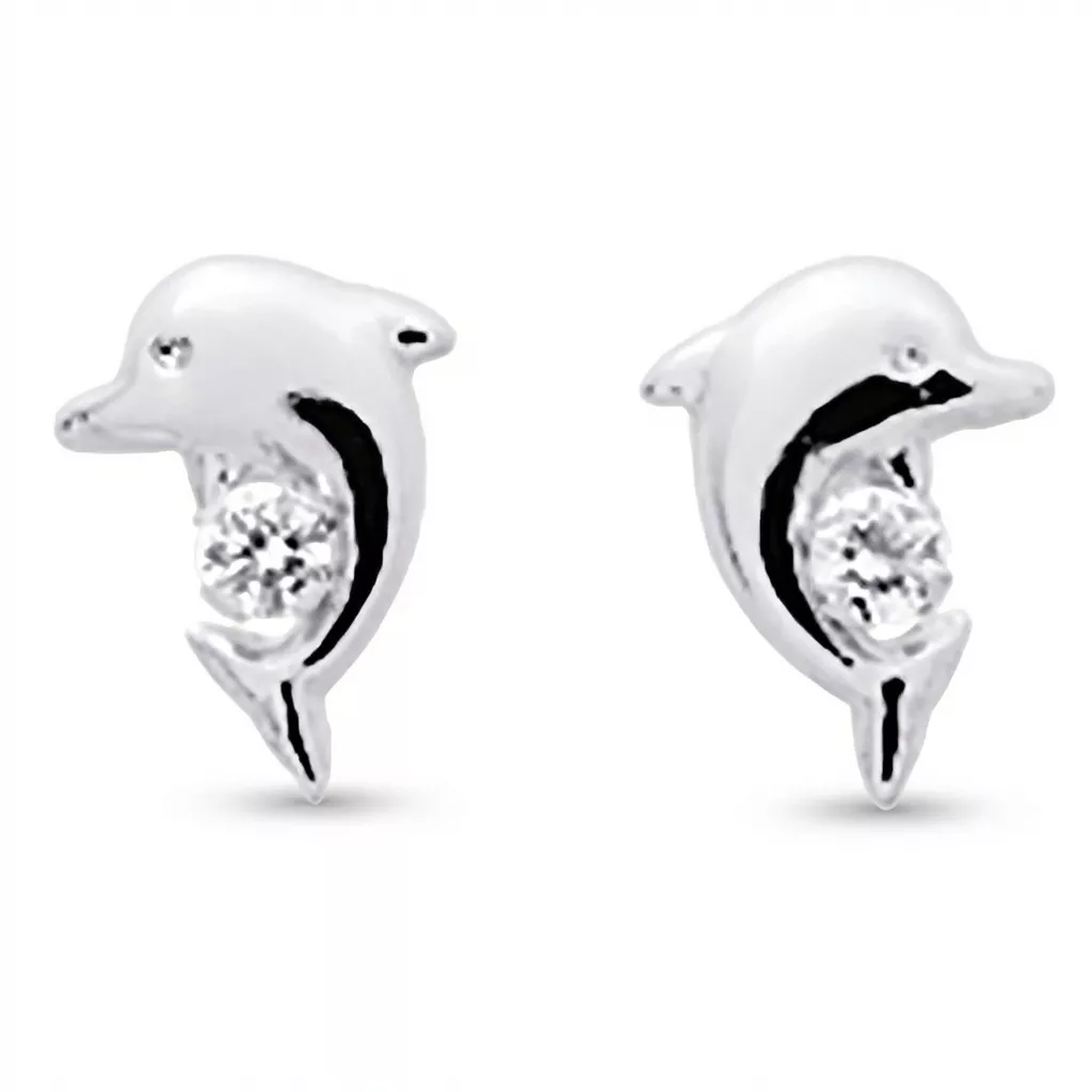Boucles d'oreilles Clous Or Blanc Zirconium Soufyaine Dauphin - Boucles d'oreilles en Or 750 18k - Bijoux en Vogue