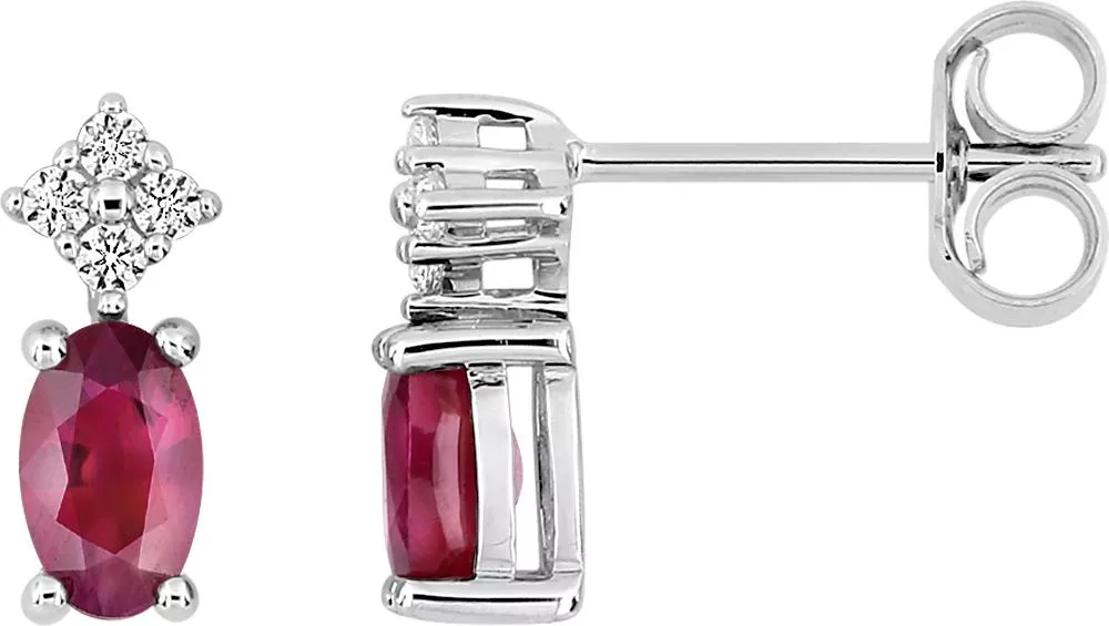 Boucles d'oreilles Clous Or Blanc Massiva Zirconium Rubis - Boucles d'oreilles en Or 750 18k - Bijoux en Vogue