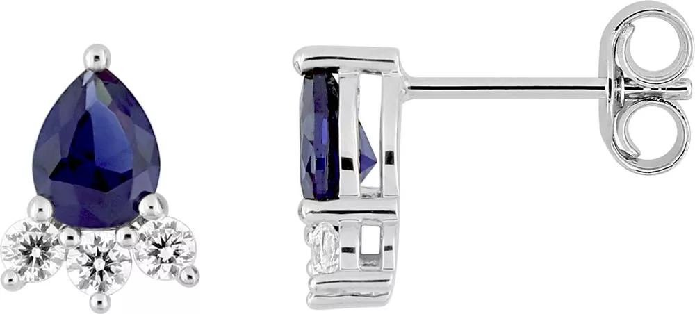 Boucles d'oreilles Clous Or Blanc Zirconium Theda Saphir - Boucles d'oreilles en Or 750 18k - Bijoux en Vogue