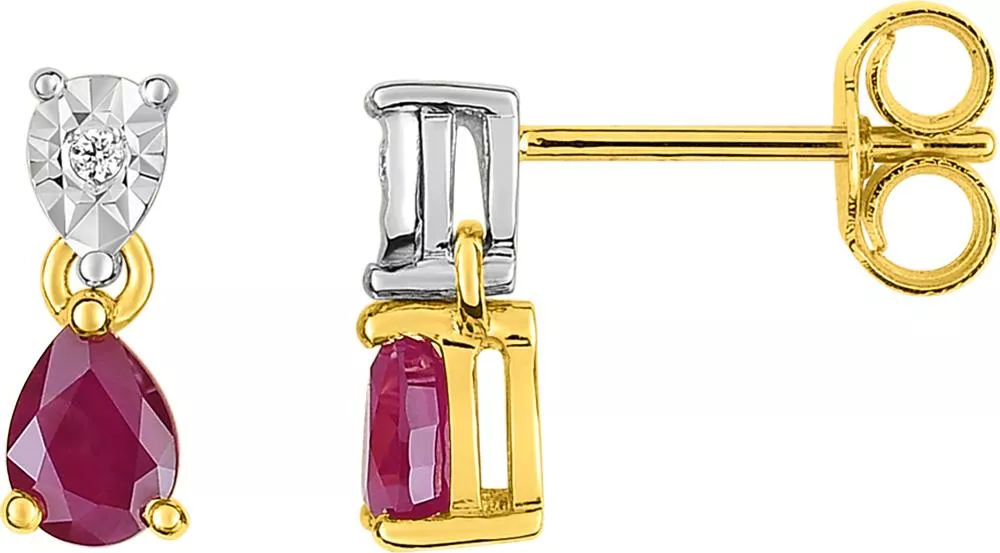 Boucles d'oreilles Clous Or Jaune et Blanc Rwiza Diamant Rubis - Boucles d'oreilles en Or 750 18k