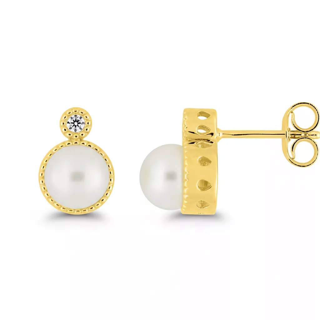 Boucles d'oreilles Clous Or Mohyddine Diamant Perles de culture - Boucles d'oreilles en Or 750 18k