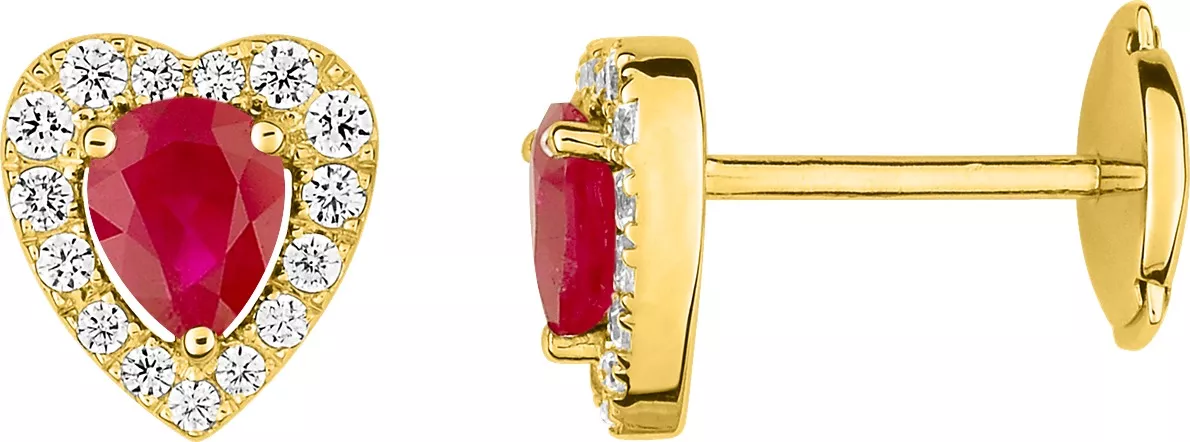 Boucles d'oreilles Clous Or Fanine Diamant Rubis - Boucles d'oreilles en Or 750 18k - Bijoux en Vogue
