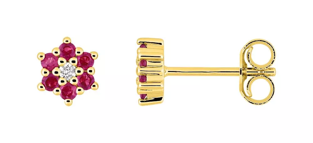 Boucles d'oreilles Clous Or Bougeldja Diamant Rubis - Boucles d'oreilles en Or 750 18k - Bijoux en Vogue