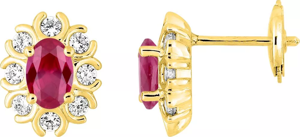 Boucles d'oreilles Clous Or Yogourtha Diamant Rubis - Boucles d'oreilles en Or 750 18k - Bijoux en Vogue