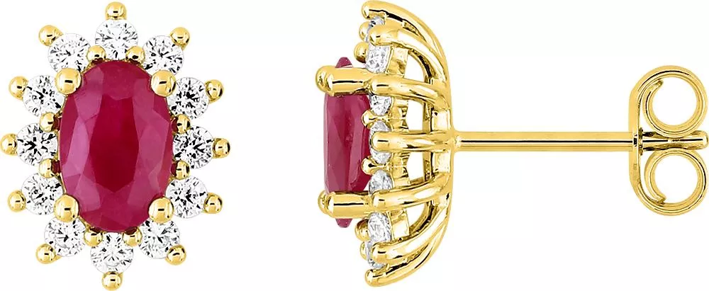 Boucles d'oreilles Clous Or Emeuraude Diamant Rubis - Boucles d'oreilles en Or 750 18k - Bijoux en Vogue