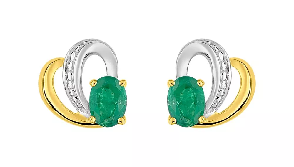 Boucles d'oreilles Clous Or Stanya Emeraude Coeur - Boucles d'oreilles en Or 750 18k - Bijoux en Vogue