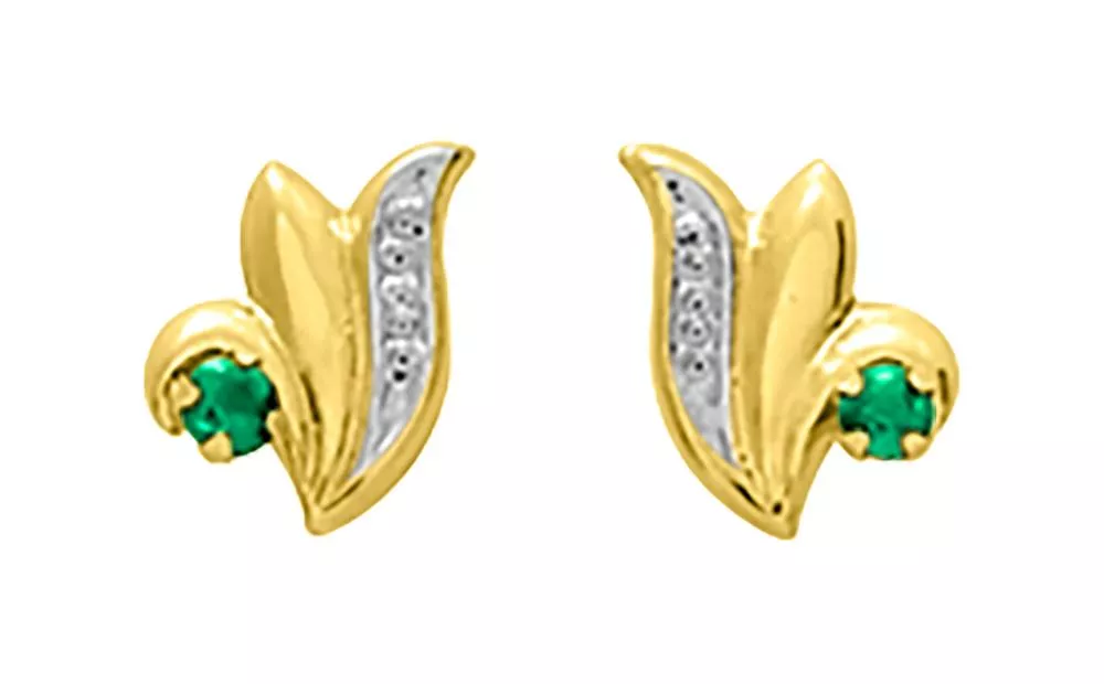 Boucles d'oreilles Clous Or Gertraude Emeraude - Boucles d'oreilles en Or 750 18k - Bijoux en Vogue