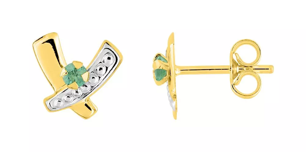 Boucles d'oreilles Clous Or Ilhama Emeraude - Boucles d'oreilles en Or 750 18k - Bijoux en Vogue