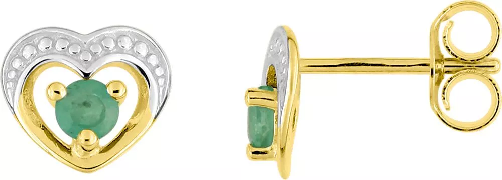 Boucles d'oreilles Clous Or Timba Emeraude Coeur - Boucles d'oreilles en Or 750 18k - Bijoux en Vogue
