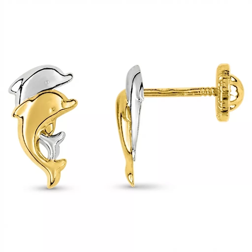 Boucles d'oreilles Clous Or Jaune et Blanc Gerlie Dauphin - Boucles d'oreilles en Or 750 18k - Bijoux en Vogue