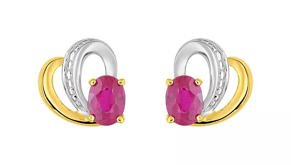 Boucles d'oreilles Clous Or Arnaude Rubis Coeur - Boucles d'oreilles en Or 750 18k - Bijoux en Vogue