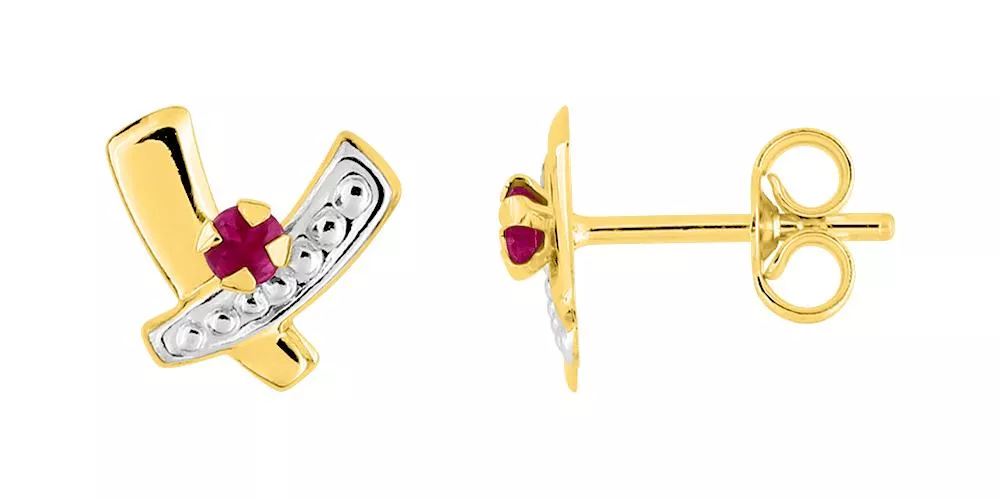 Boucles d'oreilles Clous Or Saveda Rubis - Boucles d'oreilles en Or 750 18k - Bijoux en Vogue