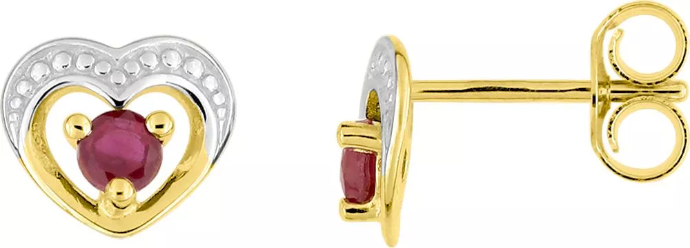 Boucles d'oreilles Clous Or Sartana Rubis Coeur - Boucles d'oreilles en Or 750 18k - Bijoux en Vogue