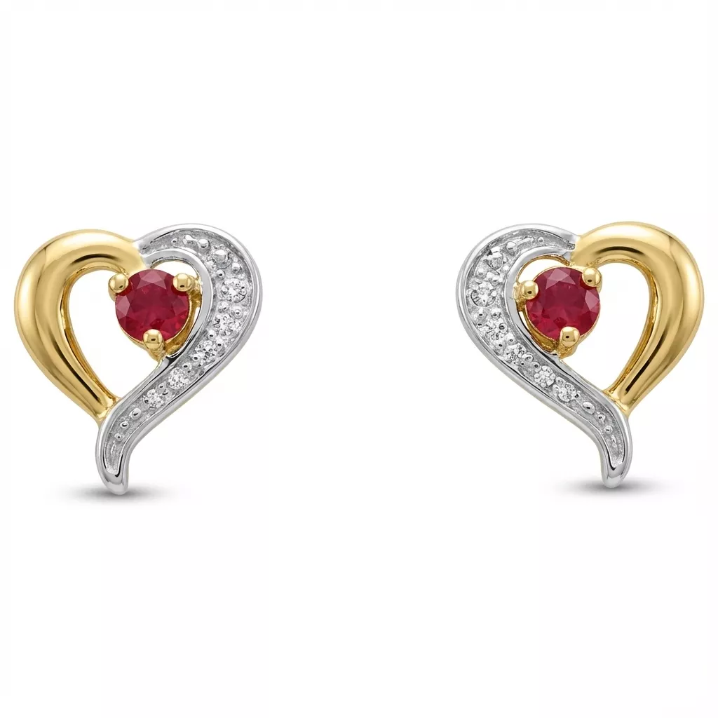 Boucles d'oreilles Clous Or Rubis Guglielmina Coeur - Boucles d'oreilles en Or 750 18k - Bijoux en Vogue