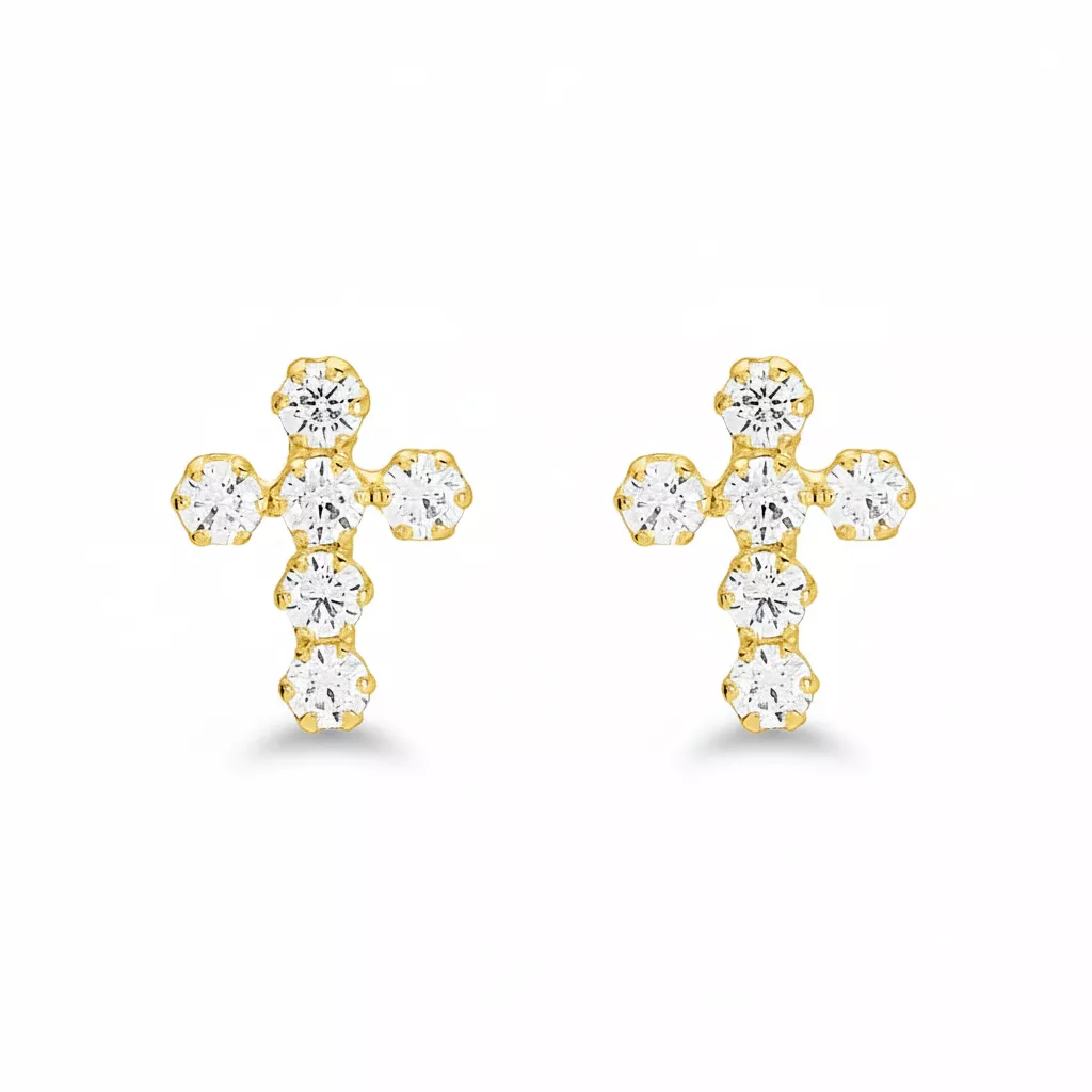 Boucles d'oreilles Clous Or Zirconium Croix Chrétienne - Boucles d'oreilles en Or 750 18k - Bijoux en Vogue