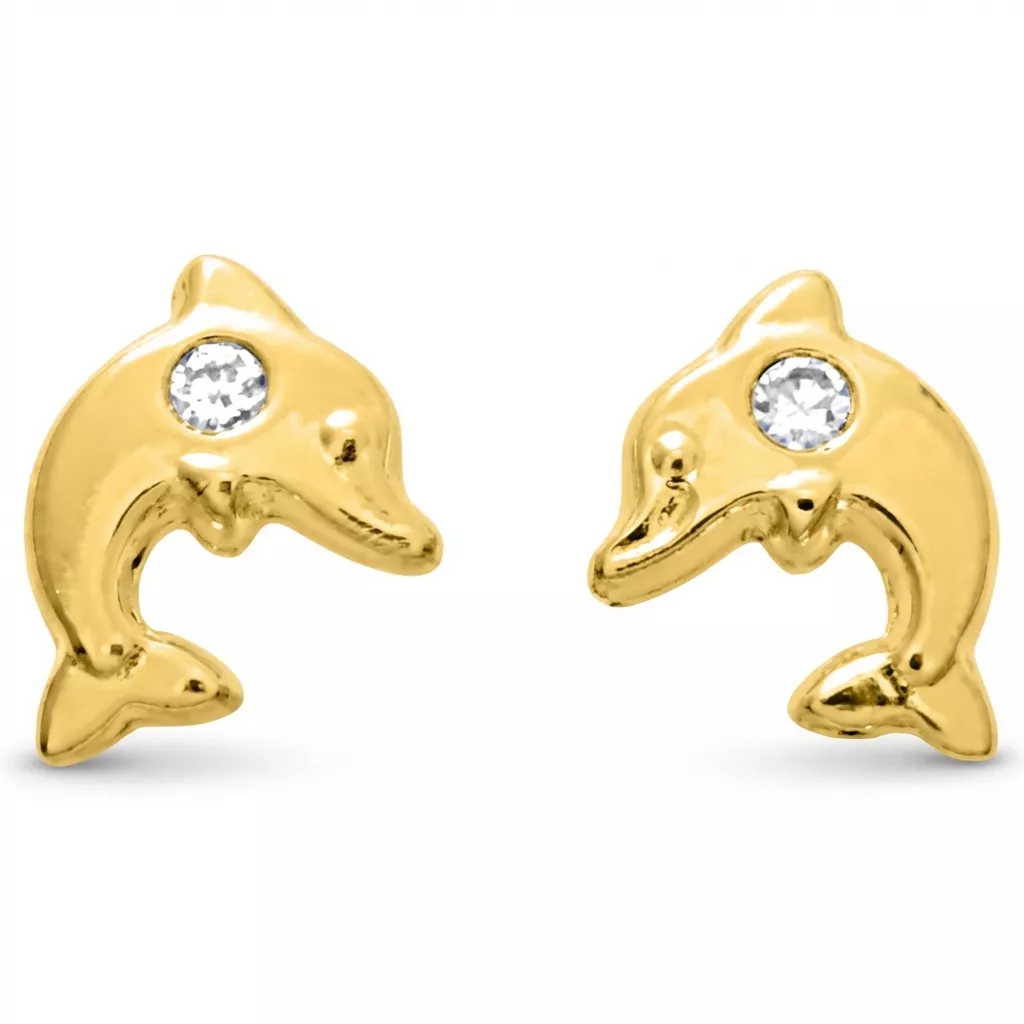 Boucles d'oreilles Clous Or Zirconium Charfadine Dauphin - Boucles d'oreilles en Or 750 18k - Bijoux en Vogue