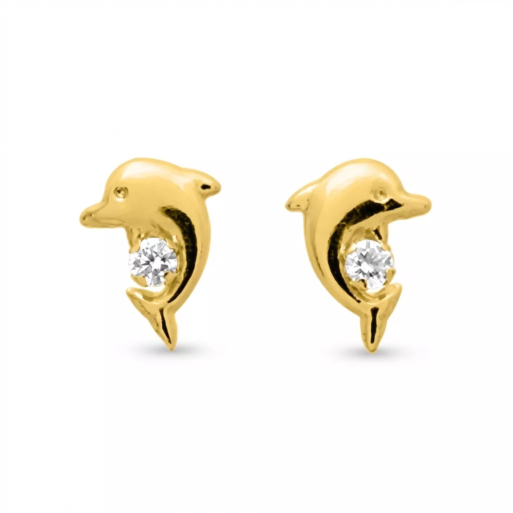 Boucles d'oreilles Clous Or Zirconium Asanga Dauphin - Boucles d'oreilles en Or 750 18k - Bijoux en Vogue