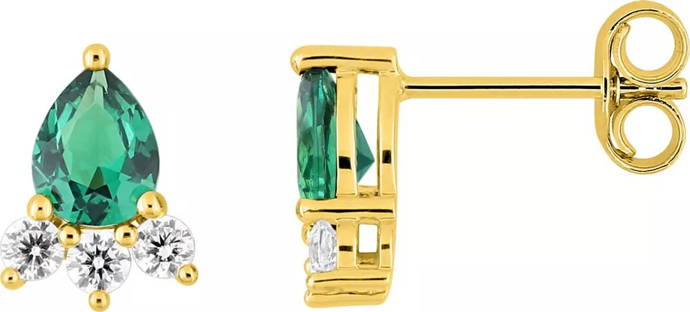 Boucles d'oreilles Clous Or Zirconium Hikima Emeraude - Boucles d'oreilles en Or 750 18k - Bijoux en Vogue