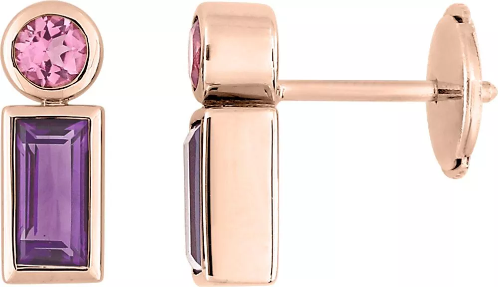Boucles d'oreilles Clous Or Rose Navida Améthyste - Boucles d'oreilles en Or 750 18k - Bijoux en Vogue
