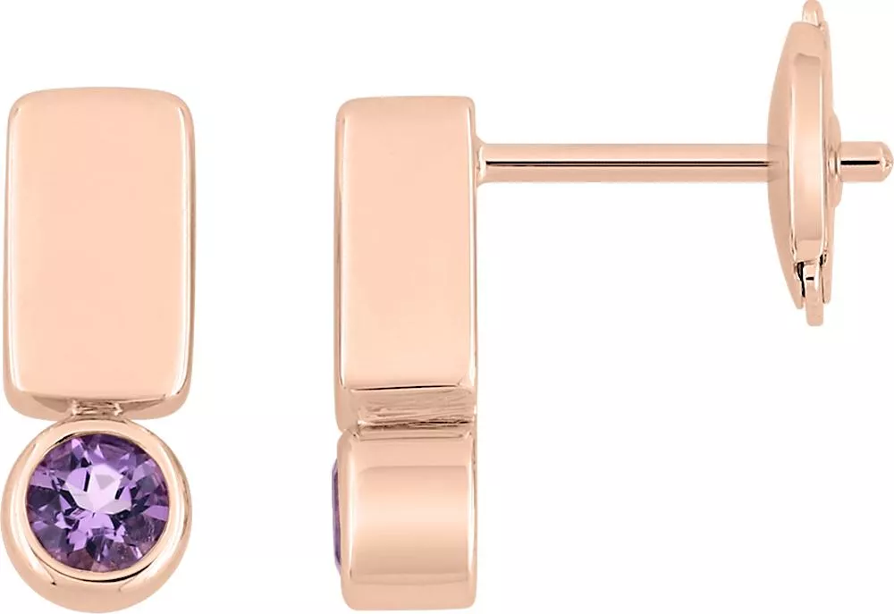 Boucles d'oreilles Clous Or Rose Yassmine Améthyste - Boucles d'oreilles en Or 750 18k - Bijoux en Vogue