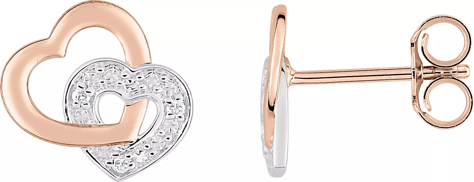Boucles d'oreilles Clous Or Rose et Blanc Sufiana Diamant Coeur - Boucles d'oreilles en Or 750 18k - Bijoux en Vogue