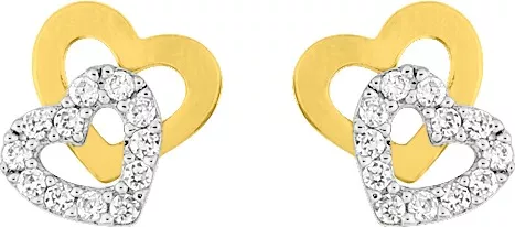 Boucles d'oreilles Clous Plaqué Or Vilija Blanc et Jaune Zirconium Coeur - Boucles d'oreilles en Plaqué or - Bijoux en Vogue