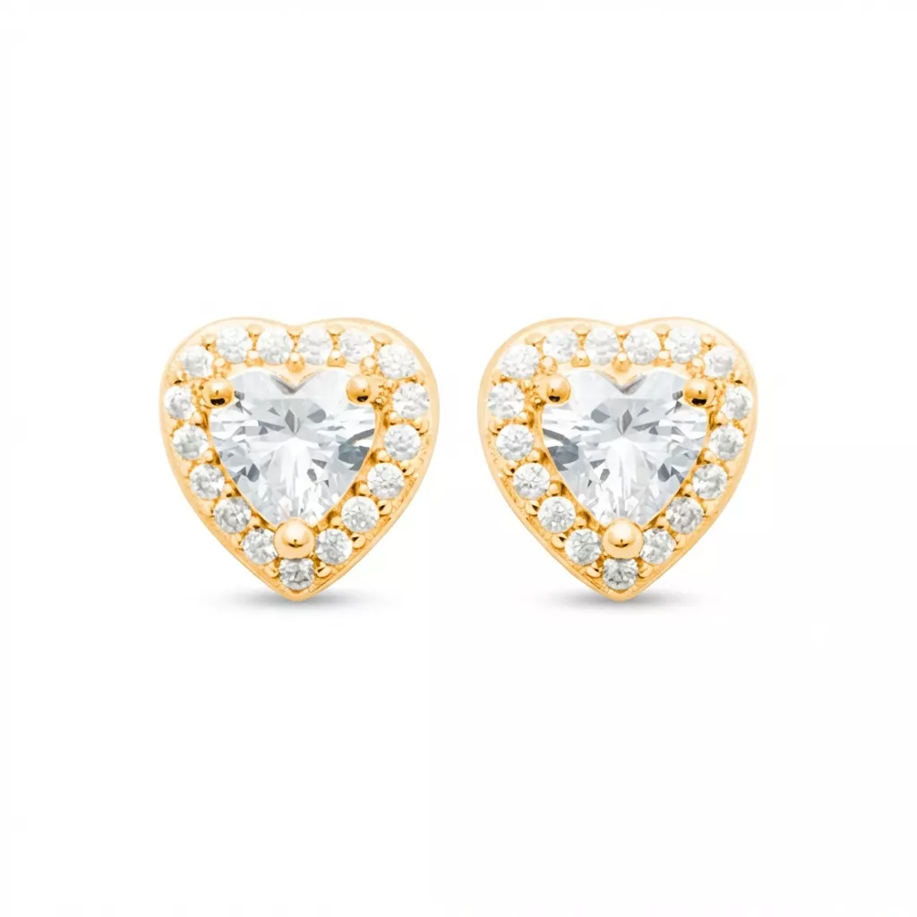 Boucles d'oreilles Clous Plaqué Or Zirconium Coeurs - Boucles d'oreilles en Plaqué or - Bijoux en Vogue