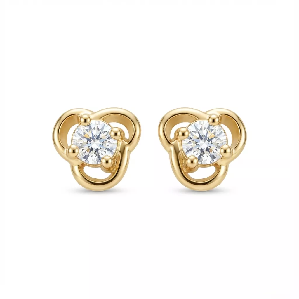 Boucles d'oreilles Clous Plaqué Or Chrissoula Zirconium Figuratif Végétal Joaillerie - Boucles d'oreilles en Plaqué or